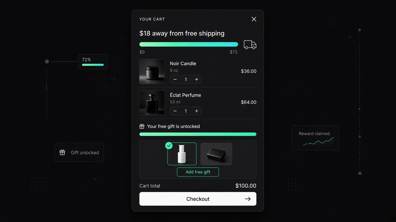 Cart drawer showing an unlocked free gift or sample selector